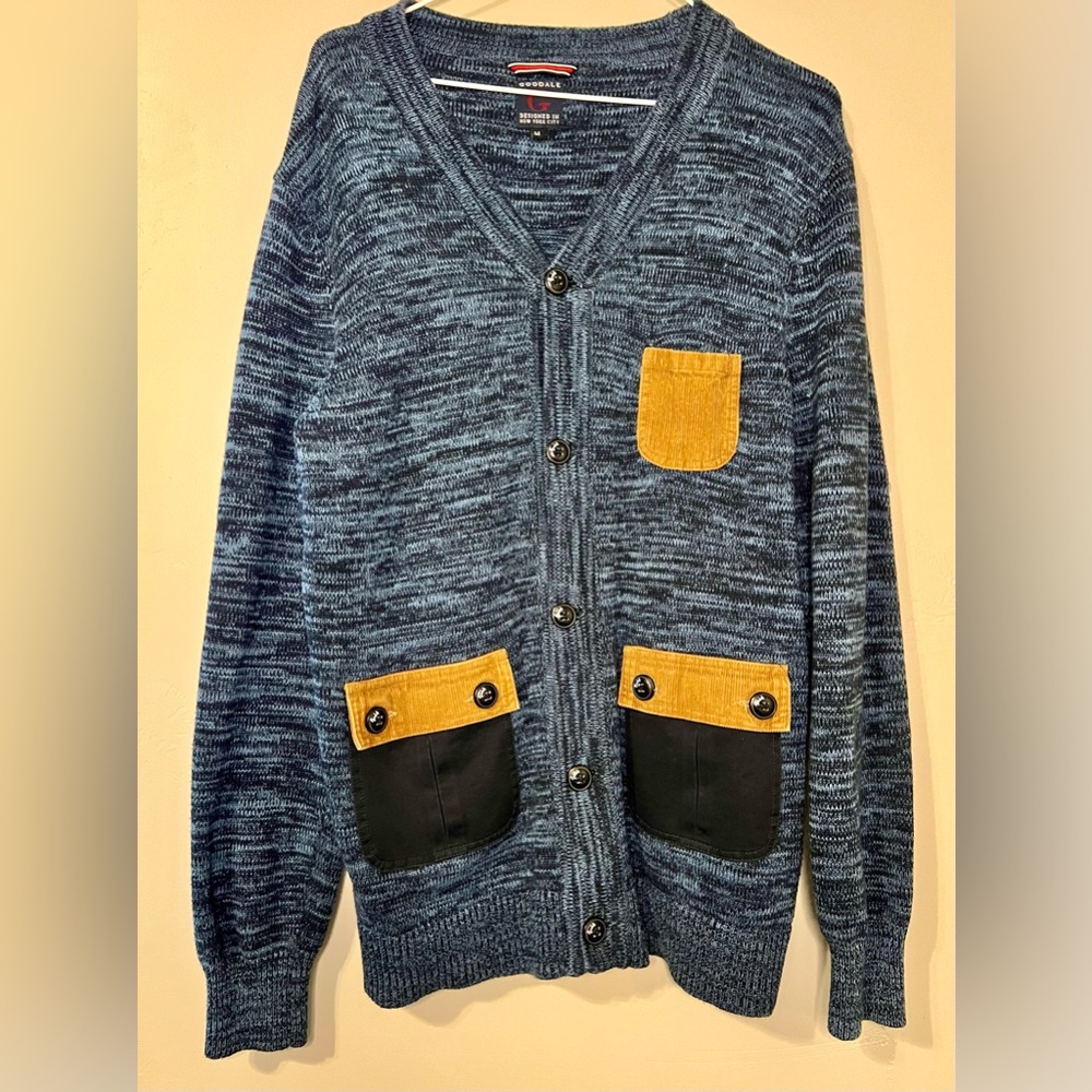 Men's Blue and Brown Cardigan Sweater
